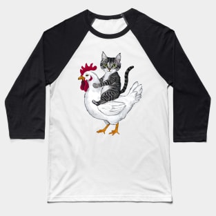 Funny Cat Riding Chicken Baseball T-Shirt